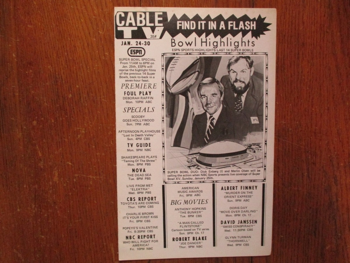 1 1981 Knoxville Tennessee Cable TV Guide DICK ENBERG MERLIN OLSEN SUPER BOWL XV EBay Australia