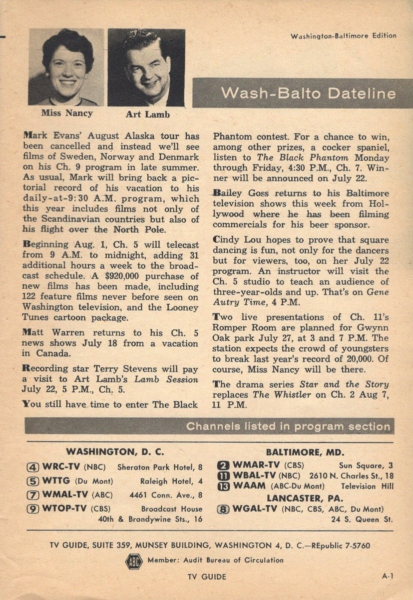 1955 TV AD ROMPER ROOM HOST NANCY ROGERS CLASTER WBAL BALTIMORE Gwynn Oak Park EBay