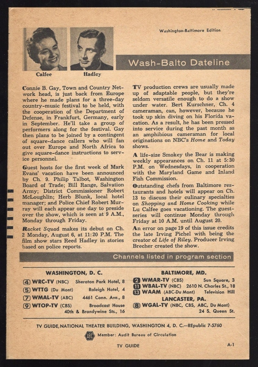 1956 TV ARTICLE BALTIMORE TELEVISION HOST LU CALFEE EBay