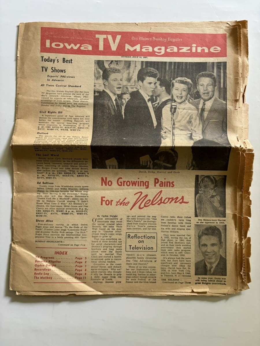 1957 Des Moines Sunday Register Iowa TV Magazine Ozzie Harriet More EBay 1957 Des Moines Sunday Register Iowa TV Magazine Ozzie Harriet More EBay