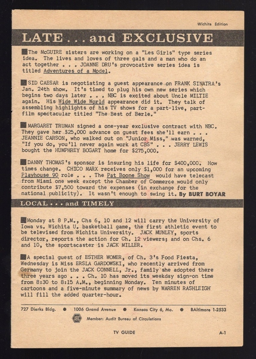 1957 WICHITA KS TV GUIDE PAGE WARREN RASHLEIGH NEWS ERSLA GARDOWSKI GERMANY EBay 1957 WICHITA KS TV GUIDE PAGE WARREN RASHLEIGH NEWS ERSLA GARDOWSKI GERMANY EBay