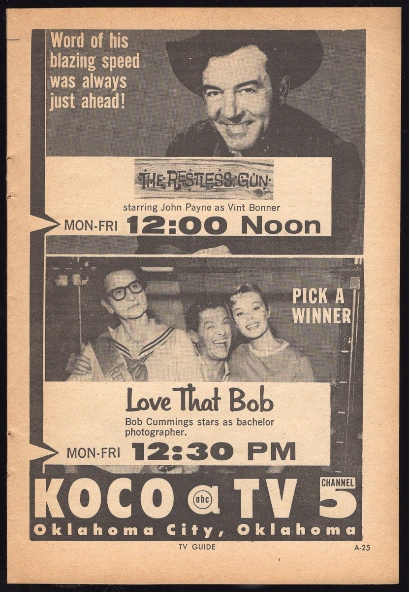 1959 KOCO TV AD JOHN PAYNE RESTLESS GUN LOVE THAT BOB OKLAHOMA CITY BOB CUMMINGS EBay