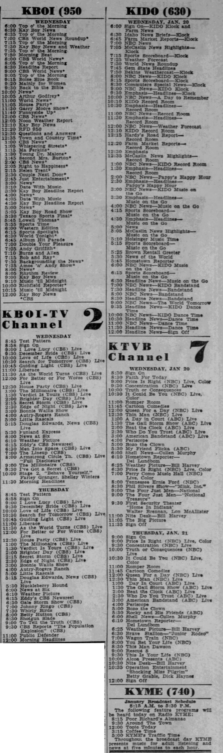 1960 1965 Boise Idaho Daily Statesman Radio TV Listings QZVX Broadcast History News Opinion