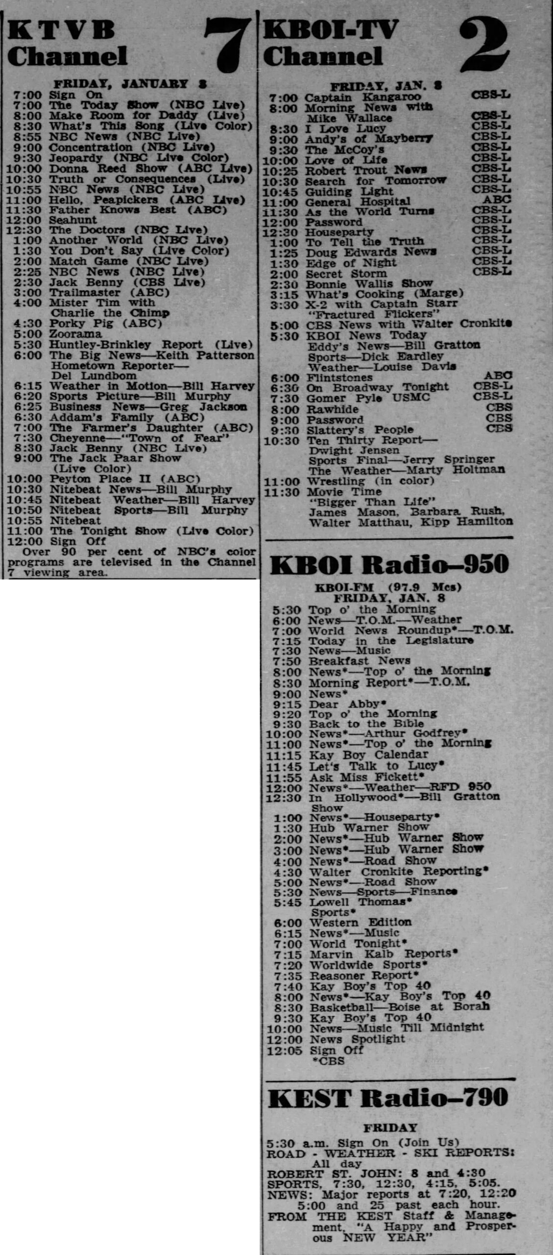 1960 1965 Boise Idaho Daily Statesman Radio TV Listings QZVX Broadcast History News Opinion