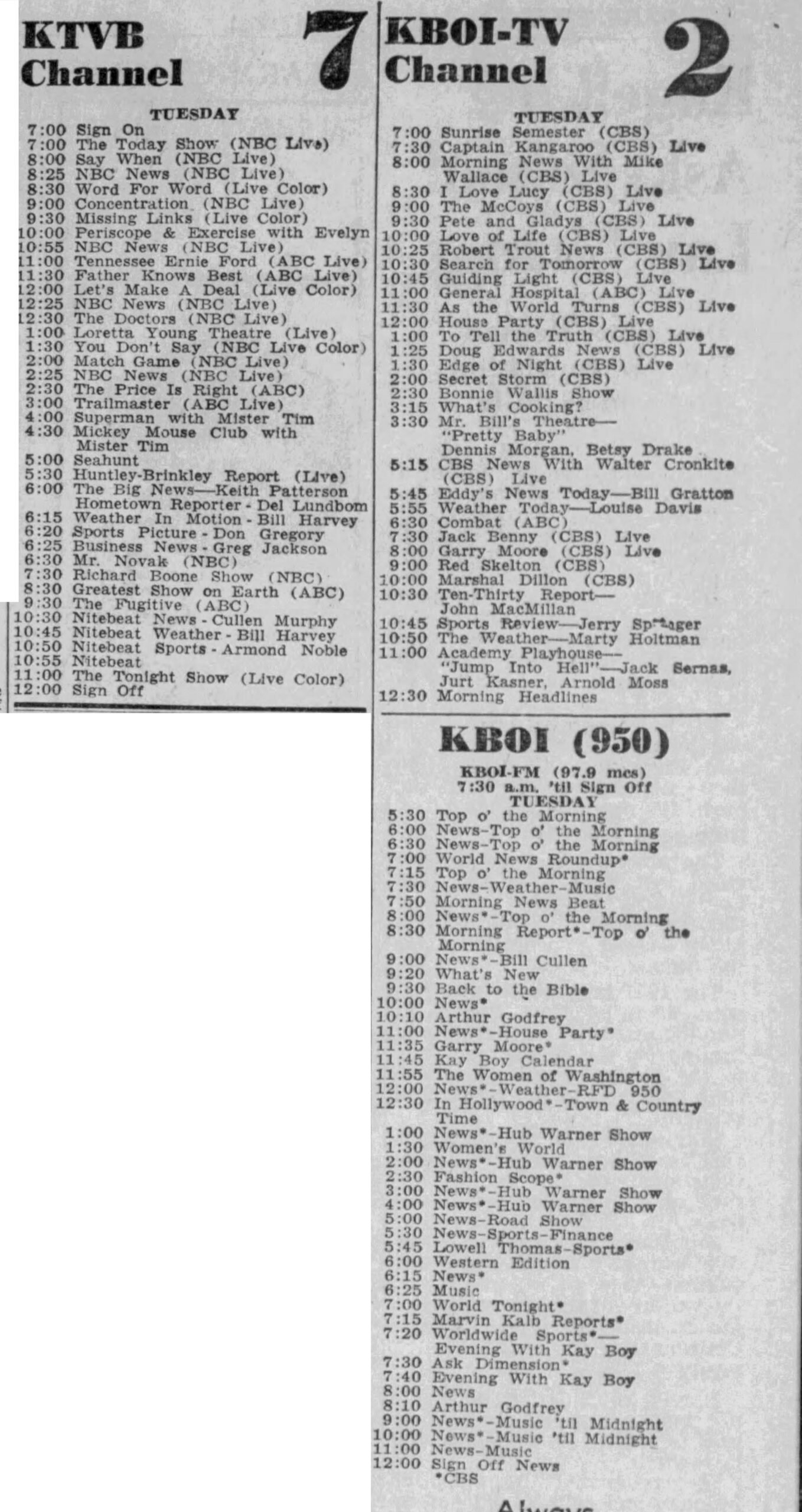 1960 1965 Boise Idaho Daily Statesman Radio TV Listings QZVX Broadcast History News Opinion