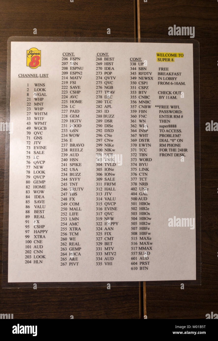 A Typical Printed TV Channel List Provided In An American Hotel Or Motel Super 8 Stock Photo Alamy A Typical Printed TV Channel List Provided In An American Hotel Or Motel Super 8 Stock Photo Alamy
