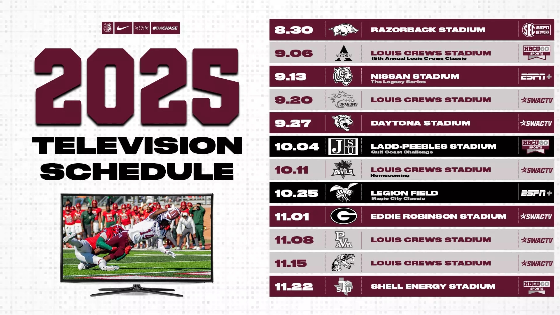 Alabama A M Football Announces 2025 Television Schedule Alabama A M Athletics Alabama A M Football Announces 2025 Television Schedule Alabama A M Athletics