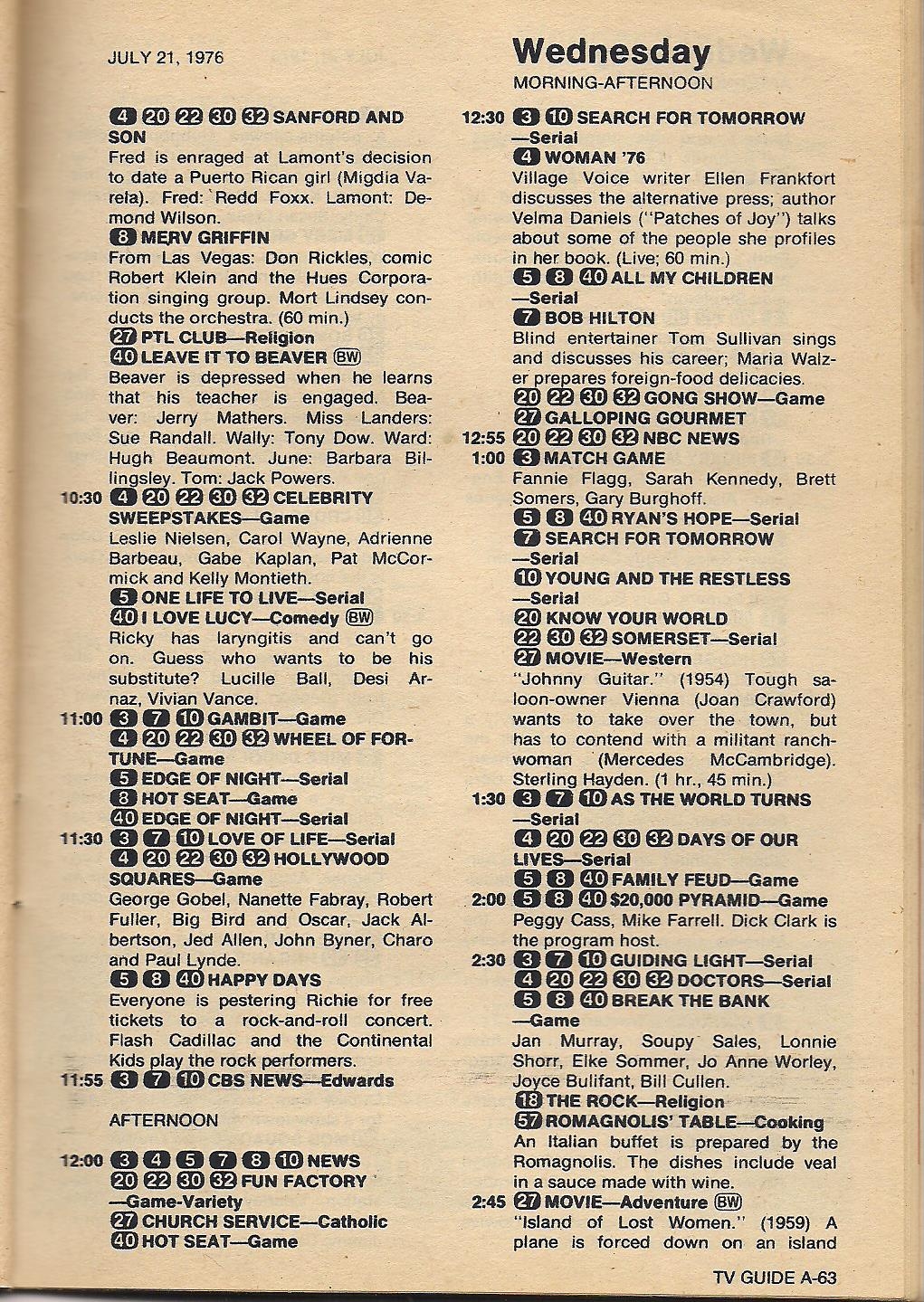 Another Old Movie Blog TV Guide 1976 The Search For Classic Films