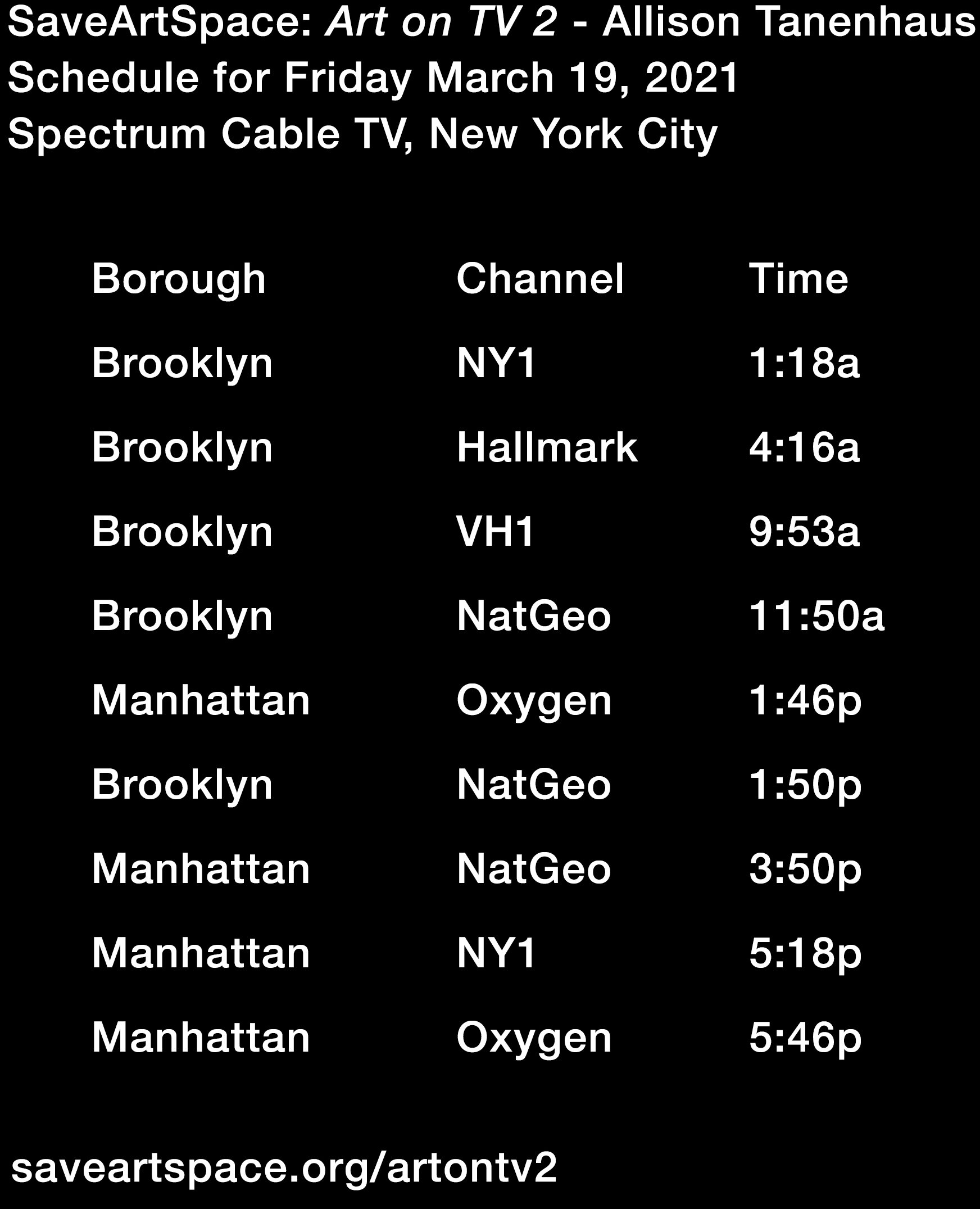 ART ON TV Allison Tanenhaus ART ON TV Allison Tanenhaus