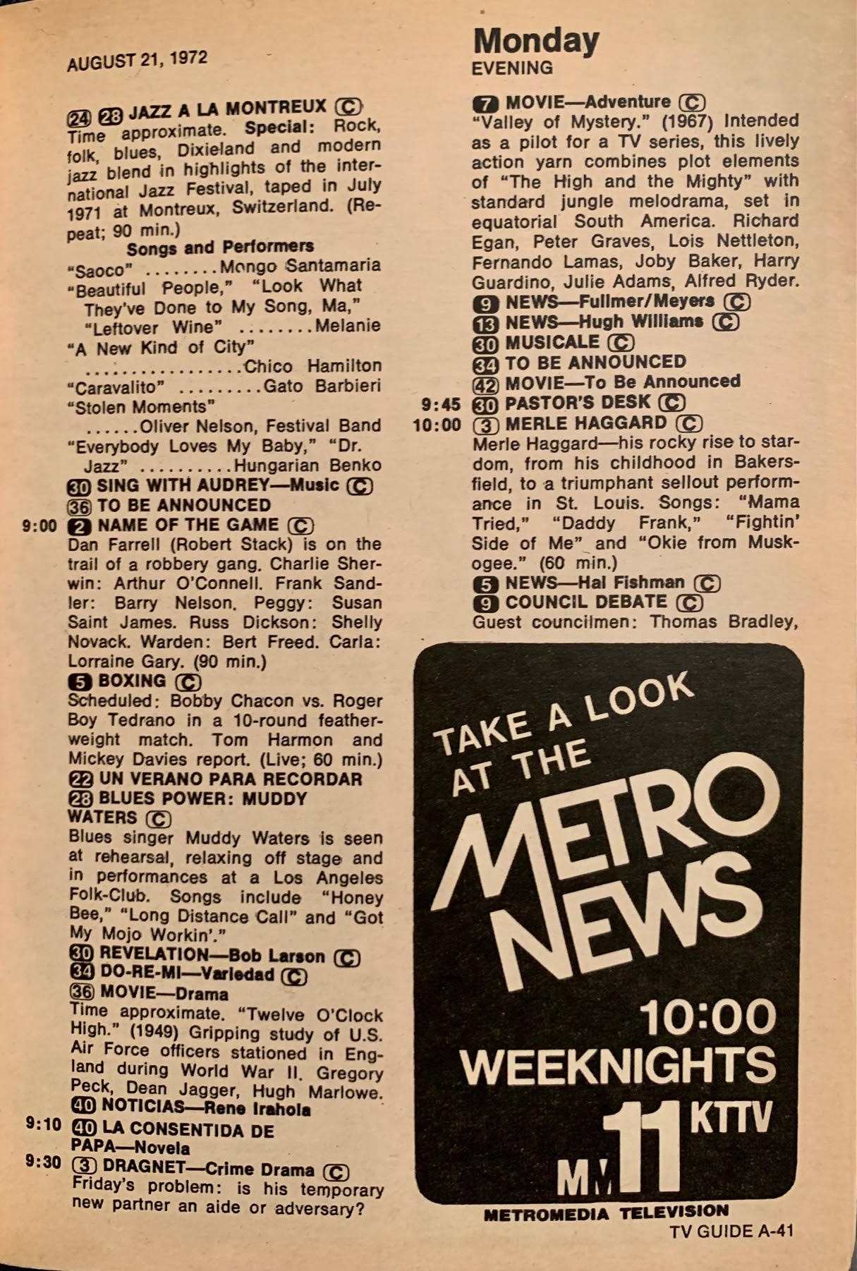 Battle Of The Network Shows This Day In TV History 50 Years Ago Tonight Monday August 21 1972 In TV Guide
