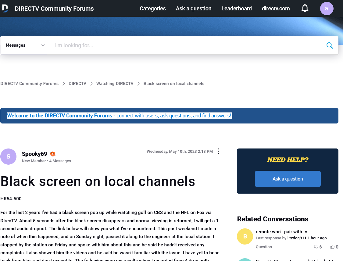 Black Screen On Local Channels DIRECTV Community Forums
