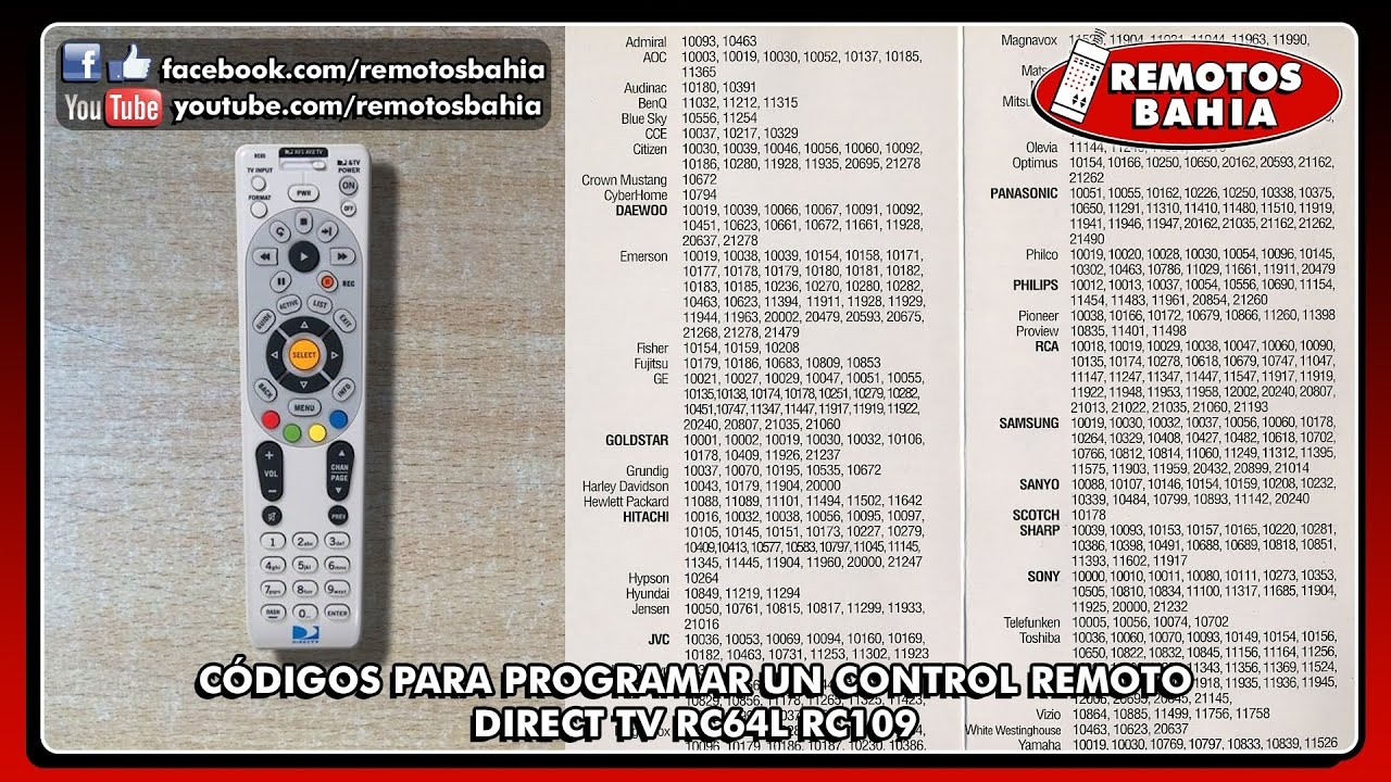 C DIGOS PARA PROGRAMAR CONFIGURAR CONTROL REMOTO DIRECTV RC64L RC109 USER GUIDE CODE LIST YouTube C DIGOS PARA PROGRAMAR CONFIGURAR CONTROL REMOTO DIRECTV RC64L RC109 USER GUIDE CODE LIST YouTube