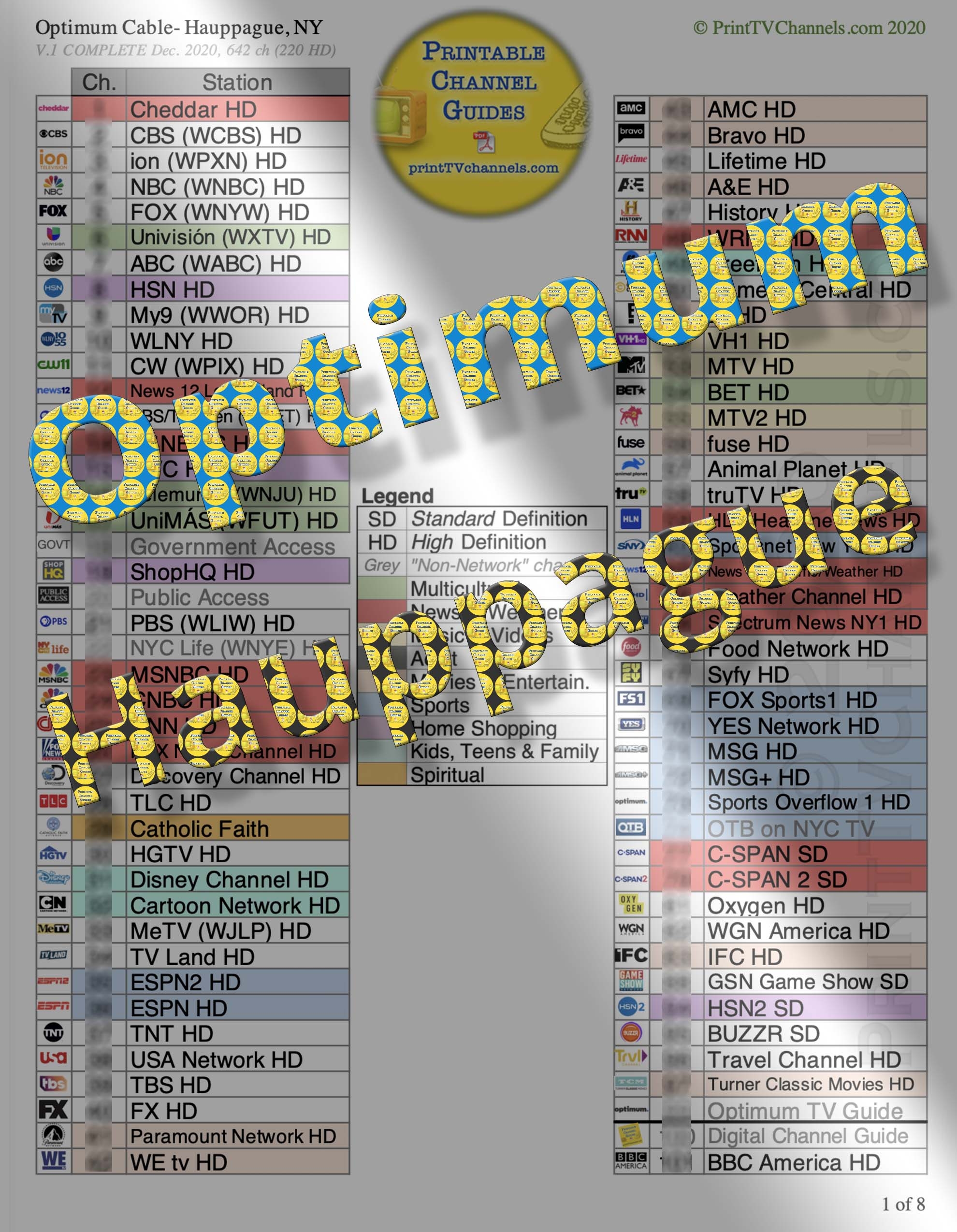 Cable Channels Nbc Cbs All Access Optimum OPTIMUM TV Channel Guide Hauppague LI NY Printable TV