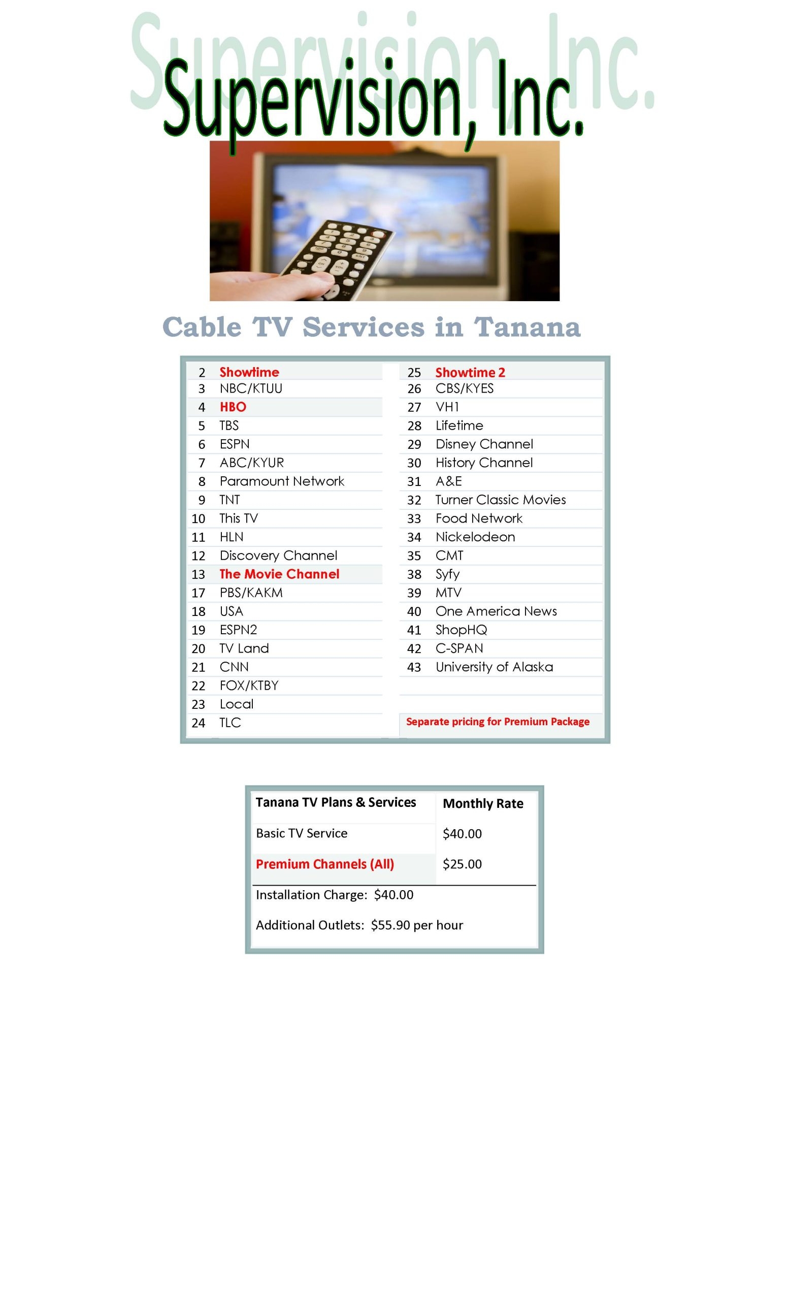 Cable TV Tanana United Utilities Inc Cable TV Tanana United Utilities Inc