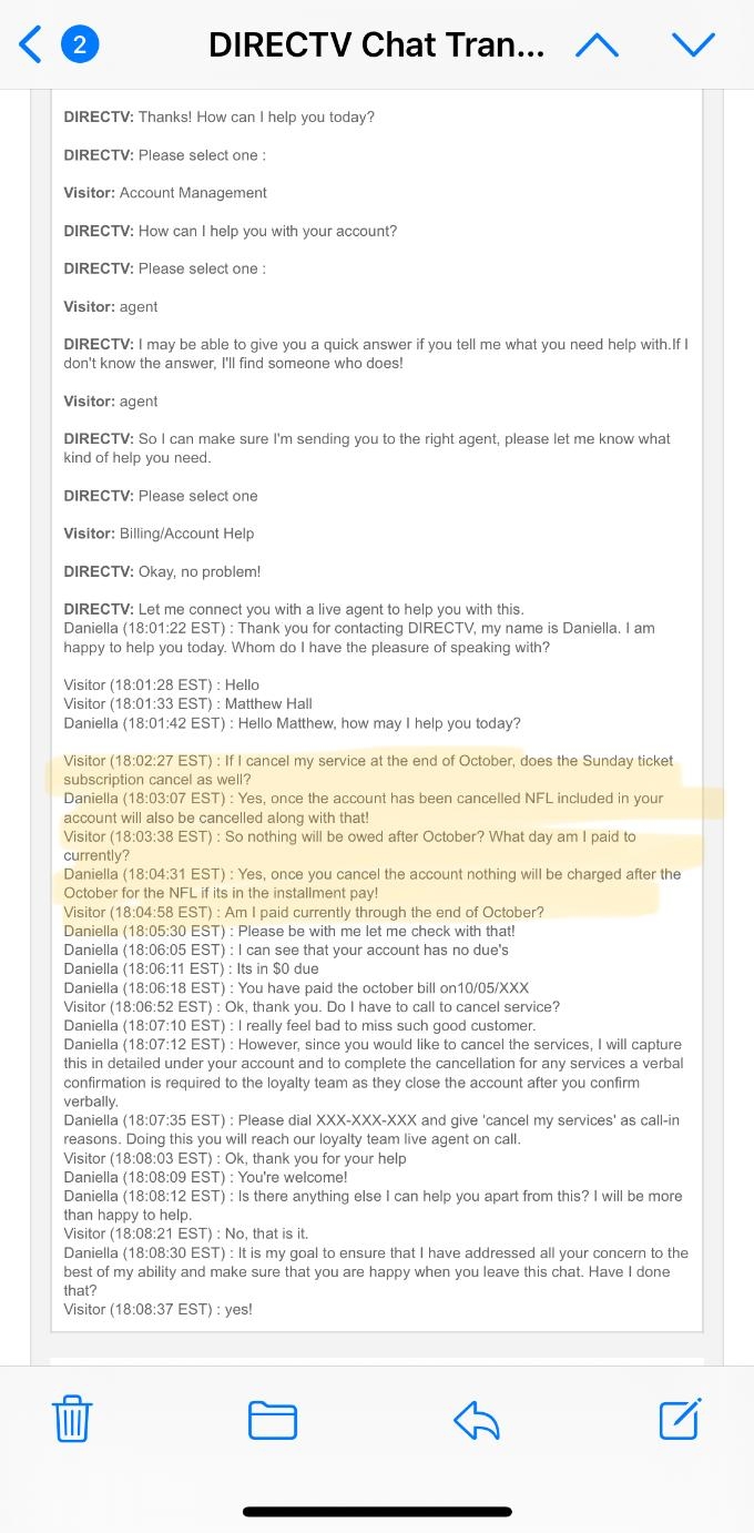 Changed DirecTV Service And Was Charged For Services After Cancellation DIRECTV Community Forums
