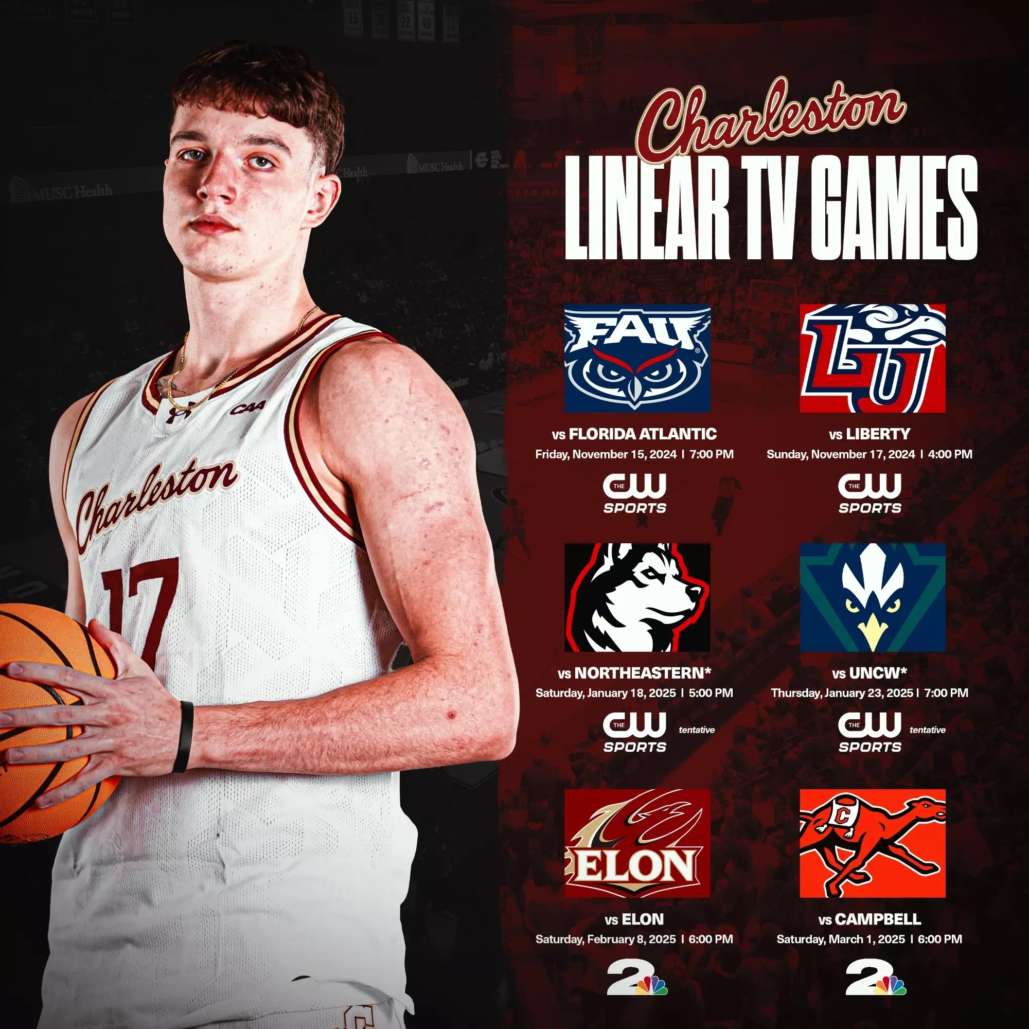 Charleston Announces WCBD TV Broadcast Schedule Remaining Home Game Times College Of Charleston Athletics Charleston Announces WCBD TV Broadcast Schedule Remaining Home Game Times College Of Charleston Athletics