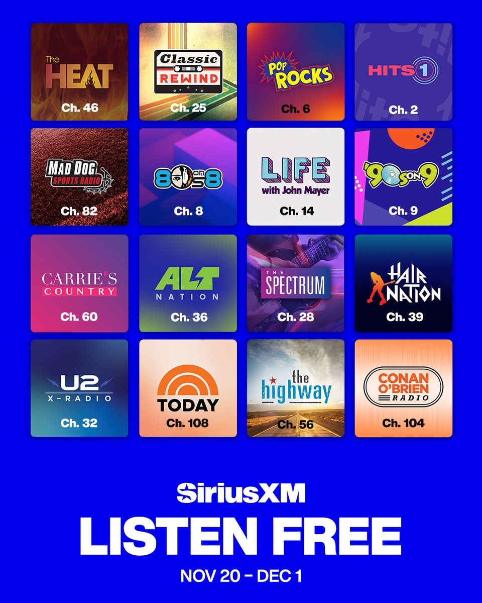 For A Limited Time You Can Listen To SiriusXM Free In Your Car 100 Channels Of Music Sports Talk Now Through December 1 Find Out More At Https t co VNq9nmWPRH
