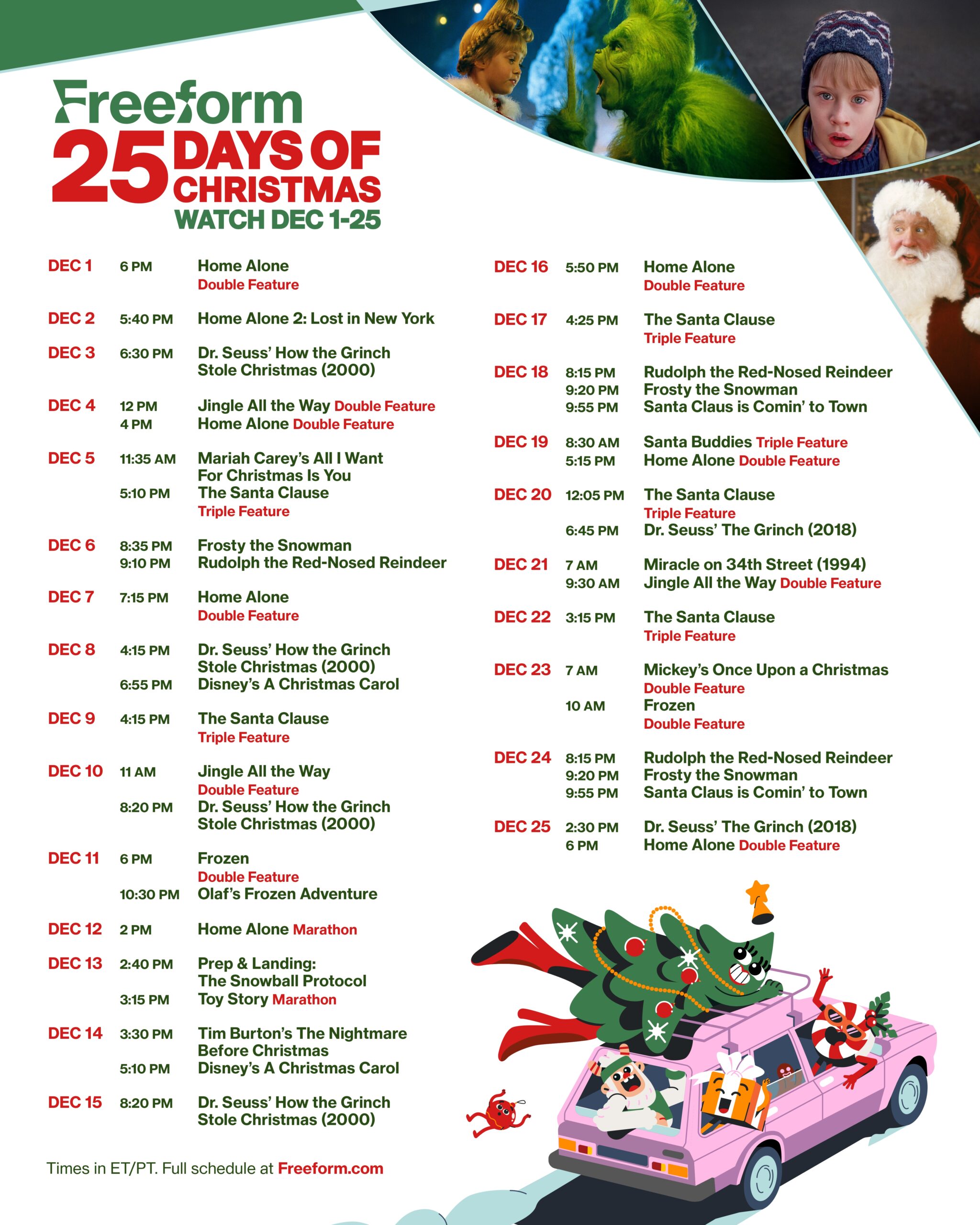 Freeform s 25 Days Of Christmas Schedule 2025 showname