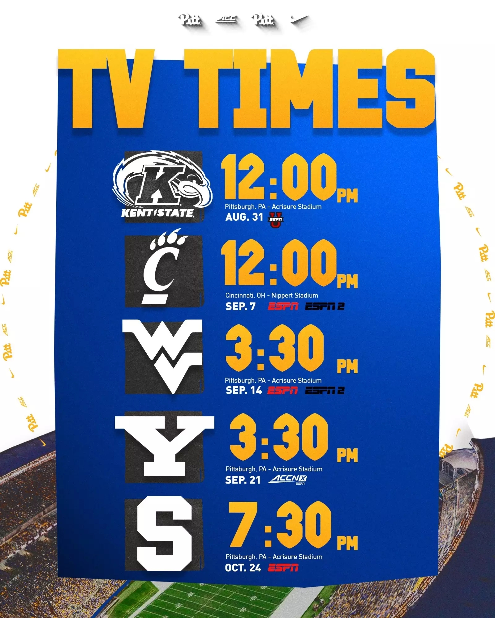 Initial Pitt Football Kickoff Times Announced Pitt Panthers H2P Initial Pitt Football Kickoff Times Announced Pitt Panthers H2P