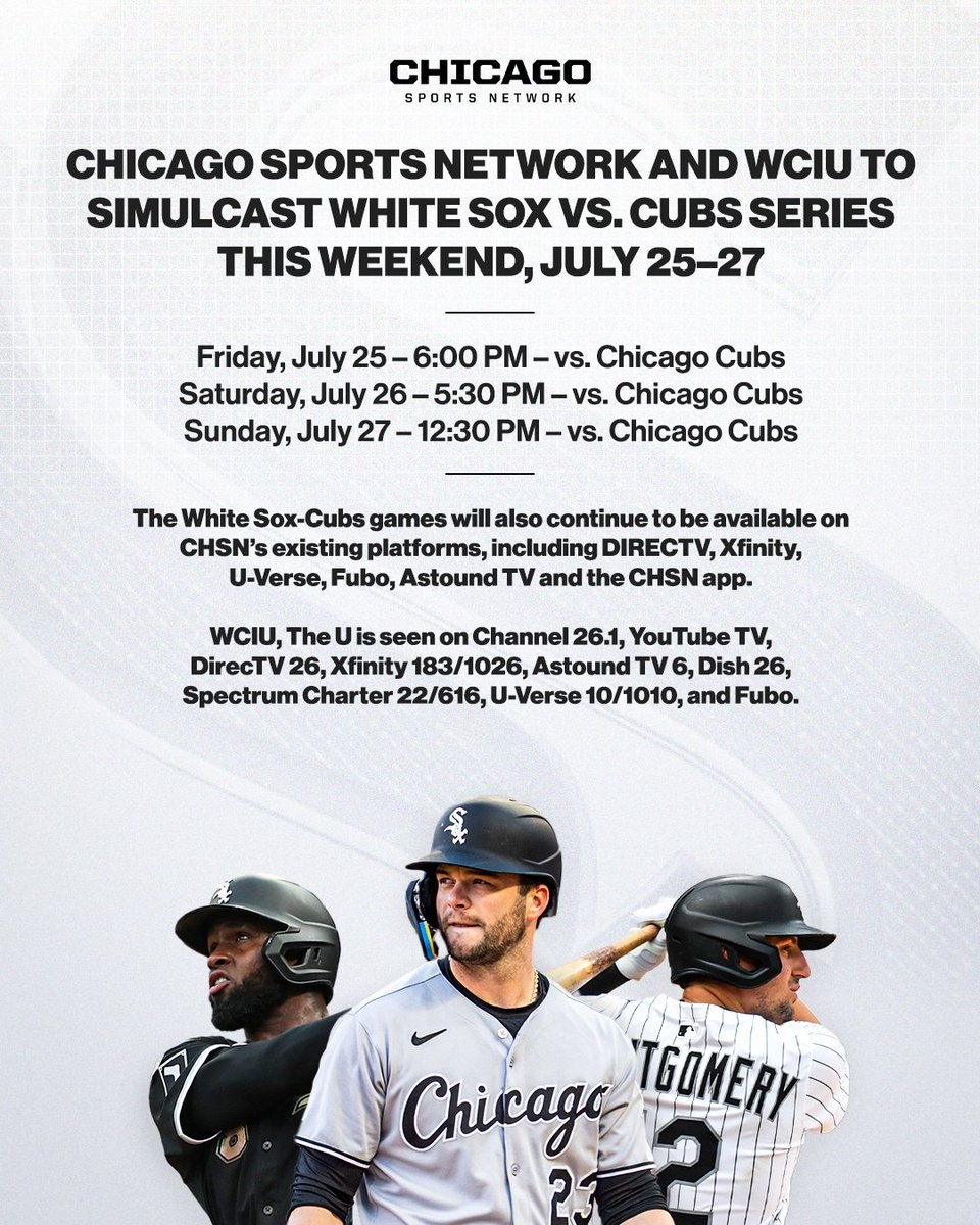 Let s Play Ball Watch The CHSN Coverage Of The whitesox Vs cubs In The Crosstown Series TONIGHT On TheU WCIU The U Is Seen On Channel 26 1 YouTube TV Xfinity 183 1026 Astound