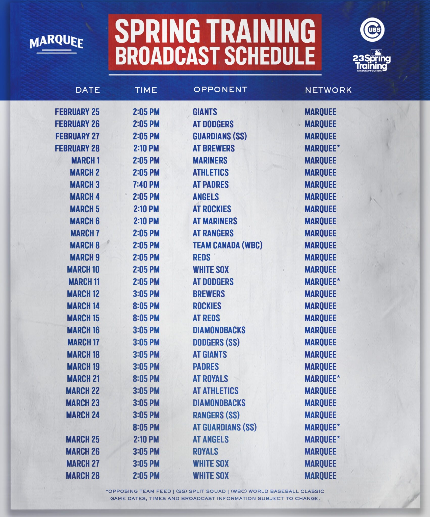 Marquee Sports Network Announces Spring Training Broadcast Schedule Marquee Sports Network Home Of The Cubs Bears Red Stars And Sky Chicago Cubs News Marquee Sports Network Announces Spring Training Broadcast Schedule Marquee Sports Network Home Of The Cubs Bears Red Stars And Sky Chicago Cubs News