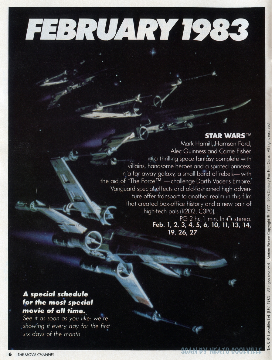 Neato Coolville 1983 THE MOVIE CHANNEL MONTHLY PREVIEW GUIDE STAR WARS COVER
