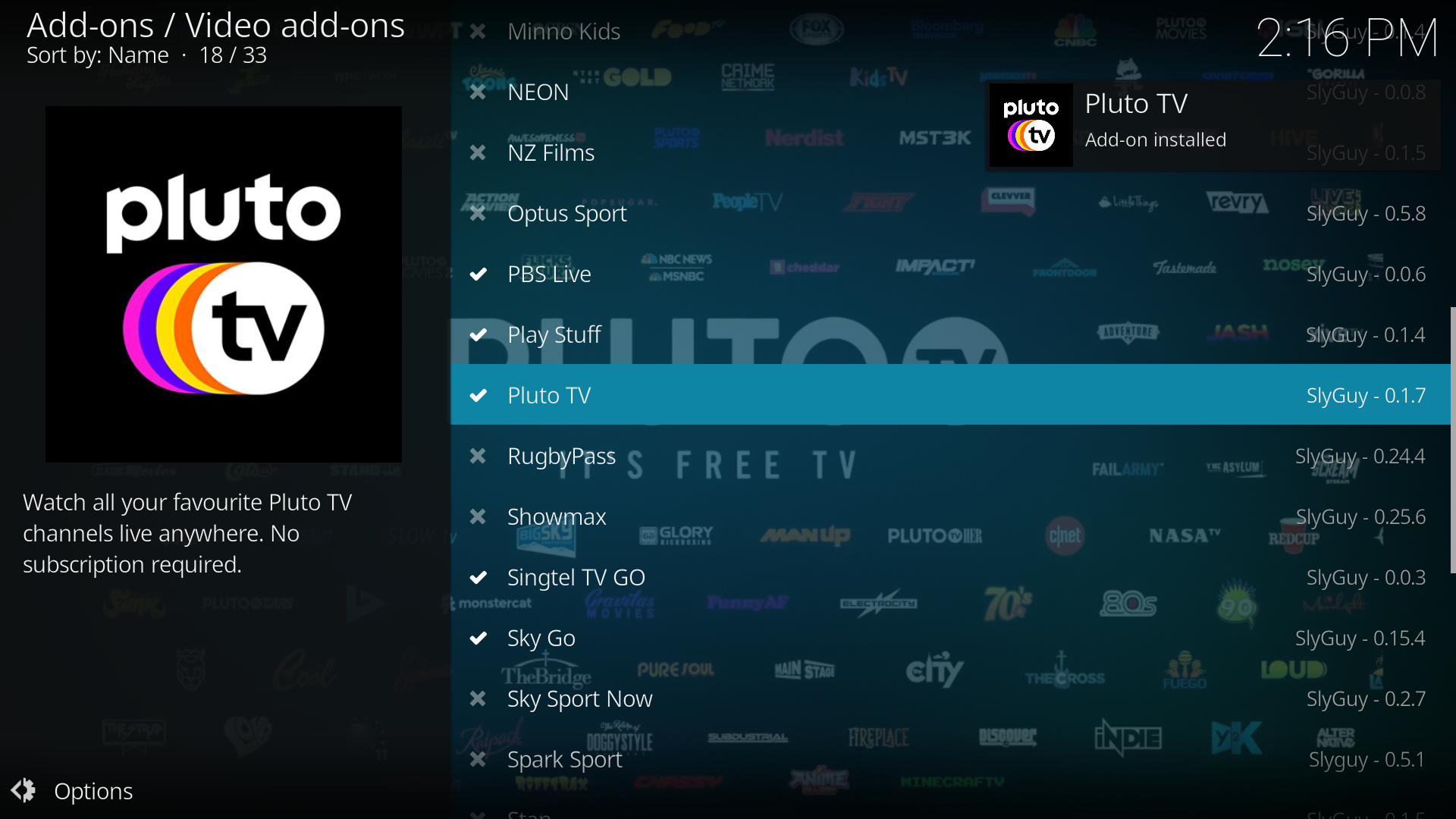 Pluto TV Kodi Add on