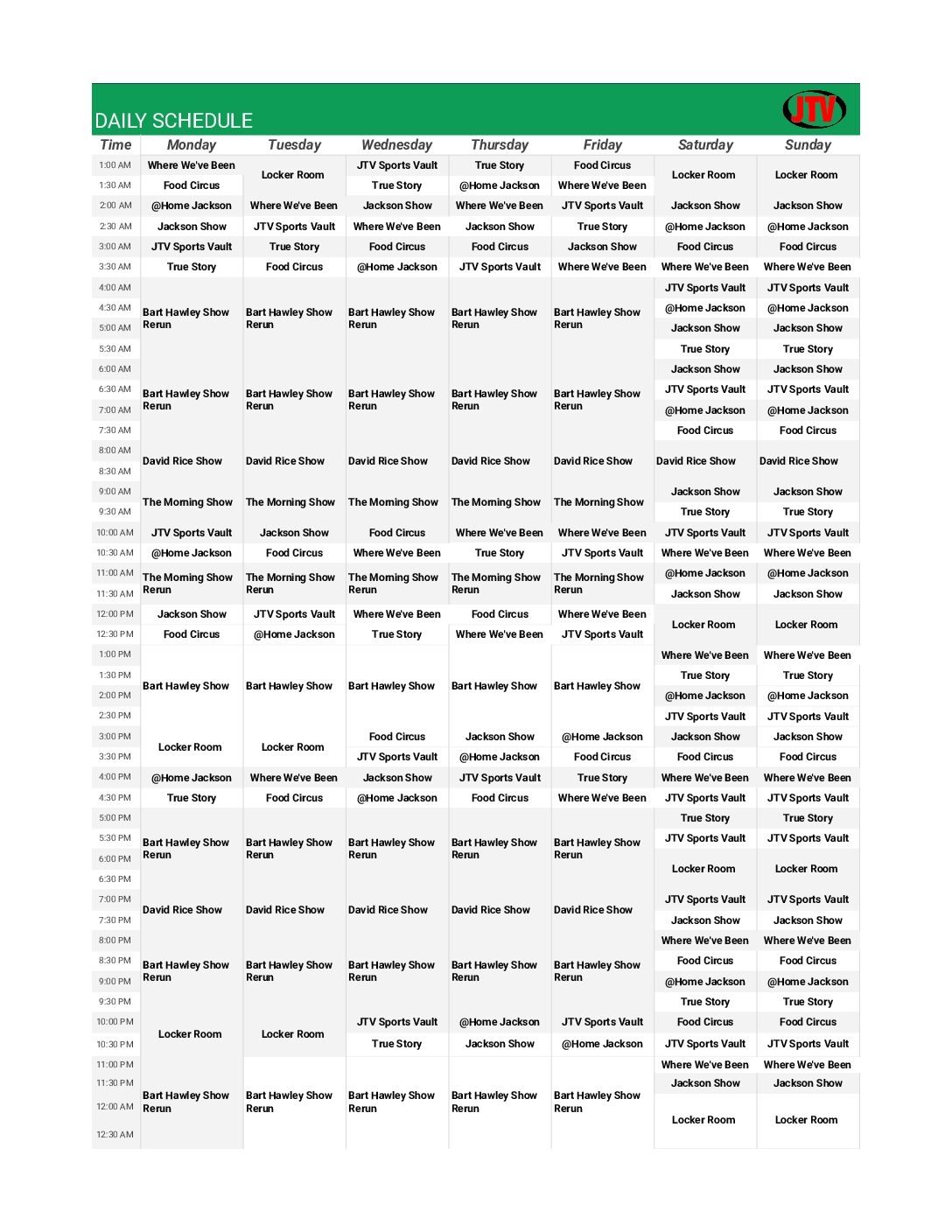 Program Schedule JTV Program Schedule JTV