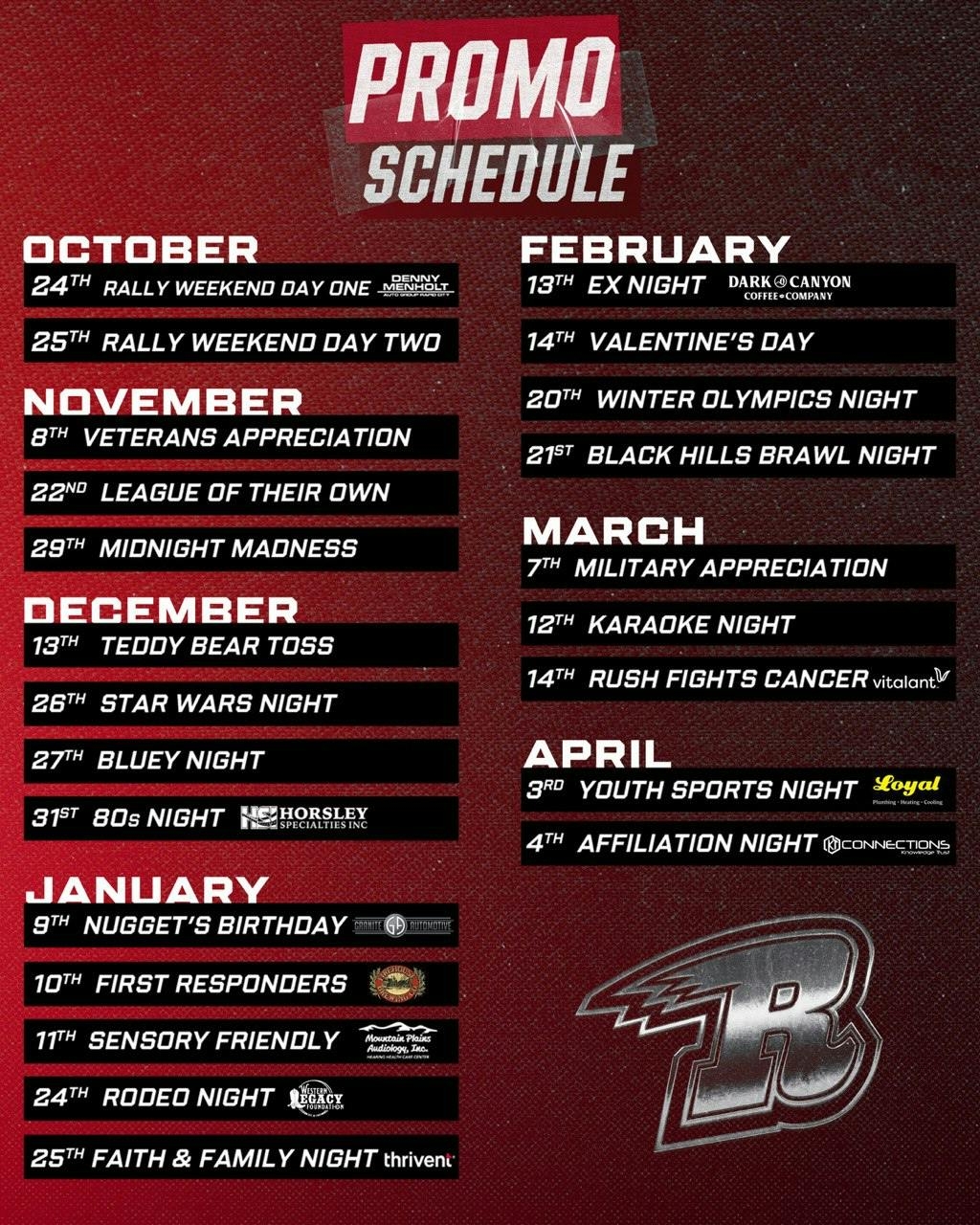 Rapid City Rush RUSH ANNOUNCE 2025 26 PROMOTIONAL SCHEDULE