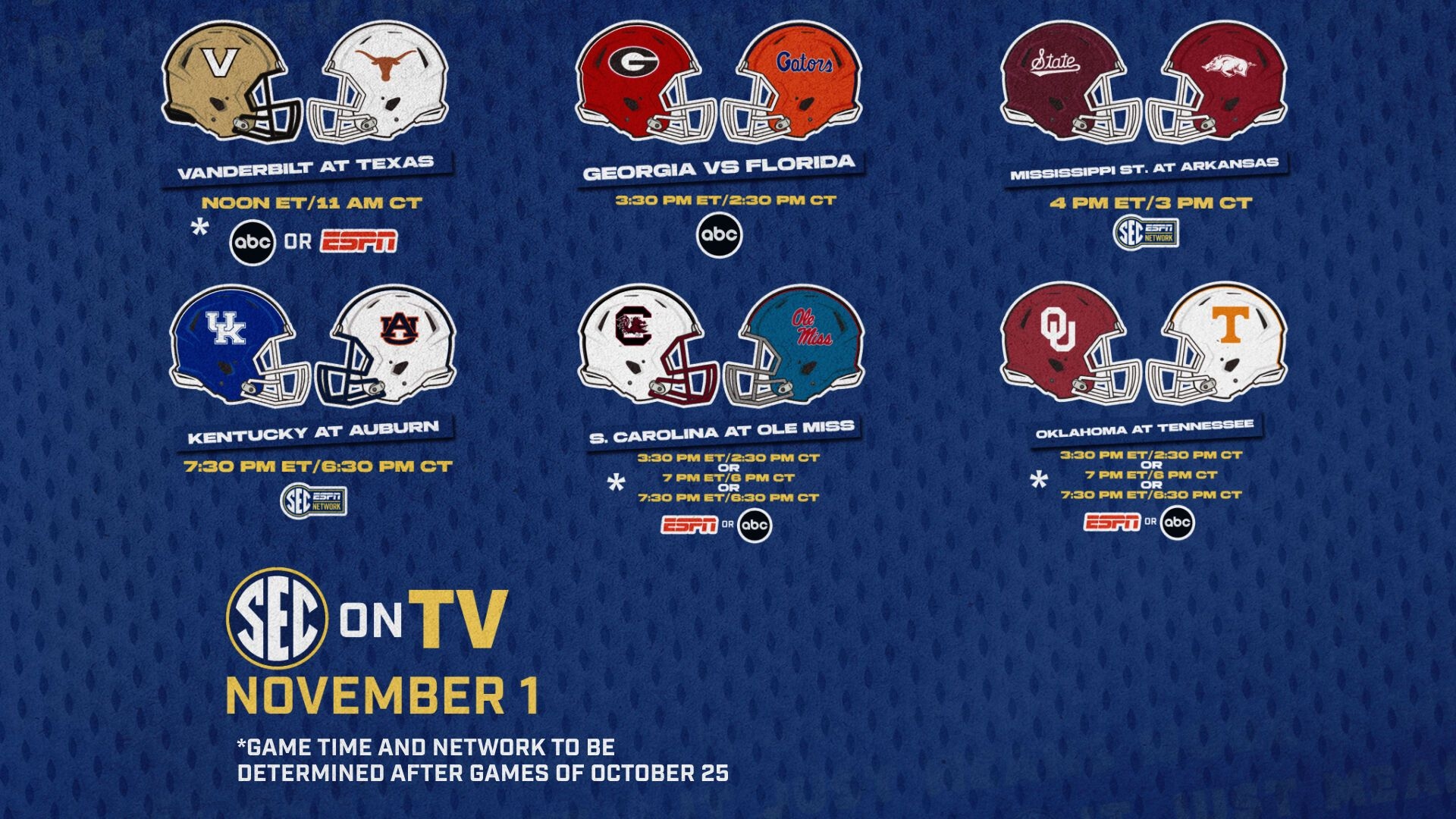 SEC Announces Football TV Schedule For Oct 25 And Nov 1 Southeastern Conference