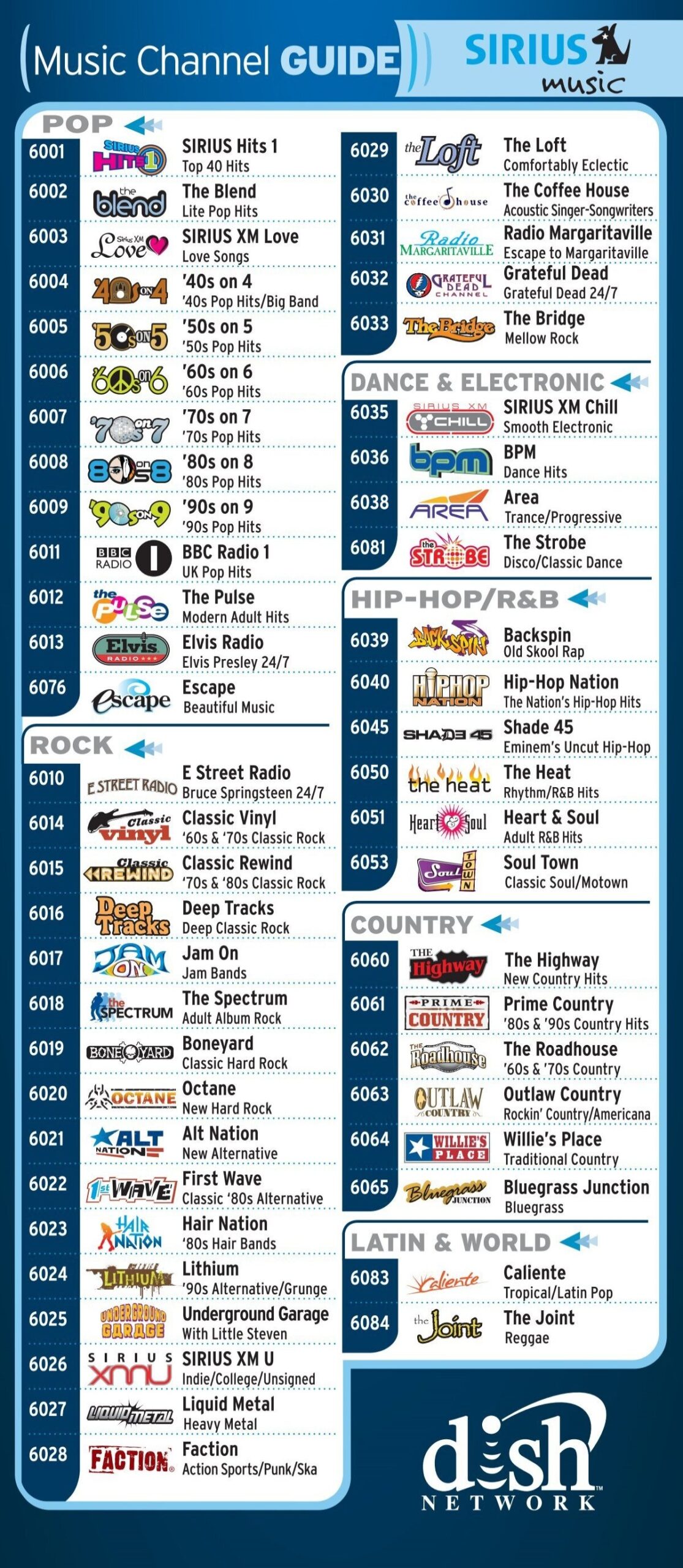 Sirius Channel Guide DISH Network Sirius Channel Guide DISH Network