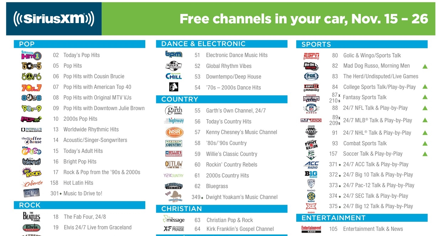 sirius xm streaming channels