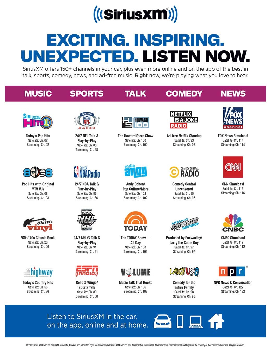 sirius xm channel list 2023