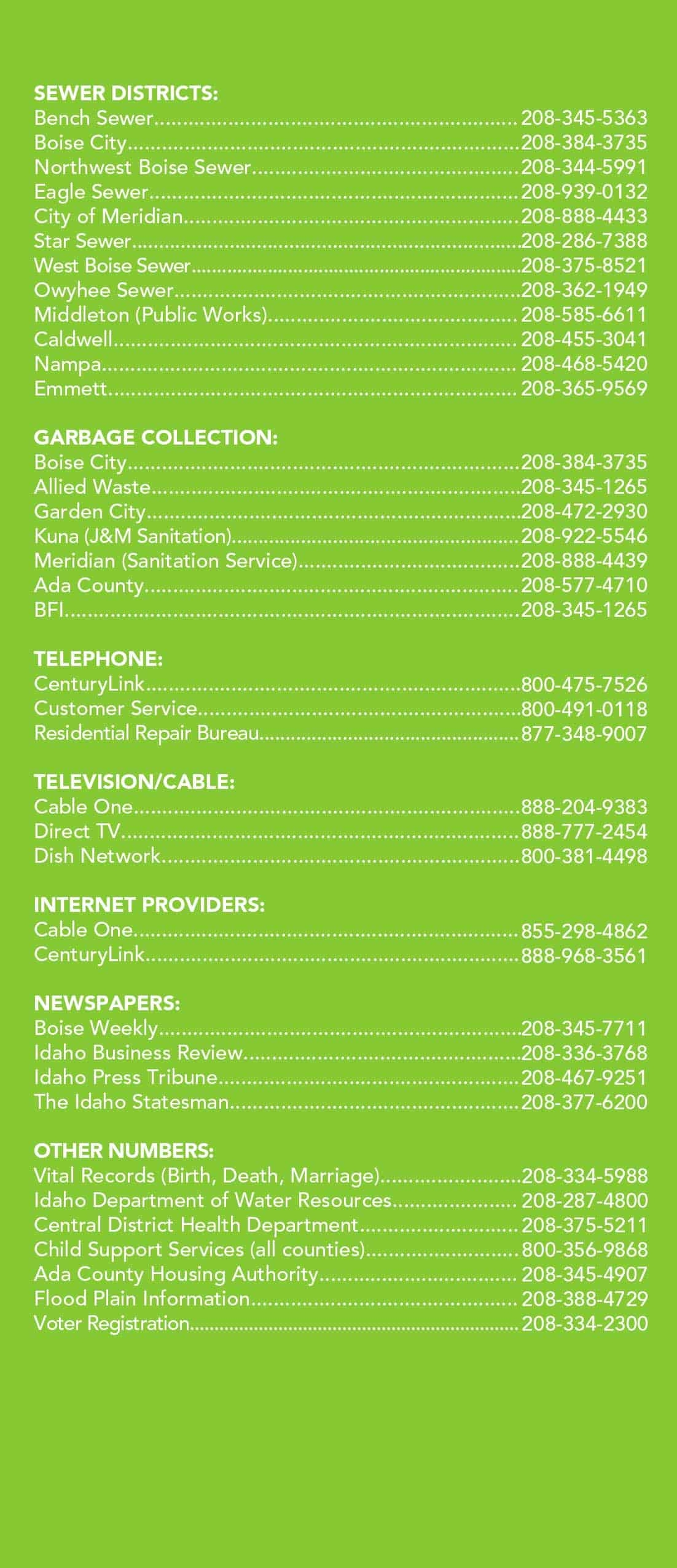 Telephone Utility Guide Boise Meridian Nampa ID Empire Title Escrow