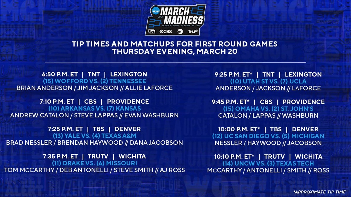 The 1st Round TV Schedule For The NCAA Tournament Has Been Released The 1st Round TV Schedule For The NCAA Tournament Has Been Released