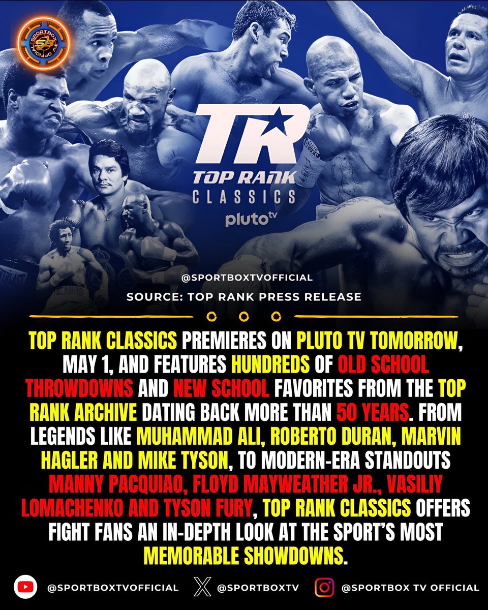 TOP RANK CLASSICS PREMIERES ON PLUTO TV TOMORROW MAY 1 trboxing PlutoTV Boxing boxingnews boxeo sports womensboxing goldenboy matchroom pbc dazn skysports espn toprank boxxer fyp mma bkfc ufc foryou foryourpage fyp TOP RANK CLASSICS PREMIERES ON PLUTO TV TOMORROW MAY 1 trboxing PlutoTV Boxing boxingnews boxeo sports womensboxing goldenboy matchroom pbc dazn skysports espn toprank boxxer fyp mma bkfc ufc foryou foryourpage fyp