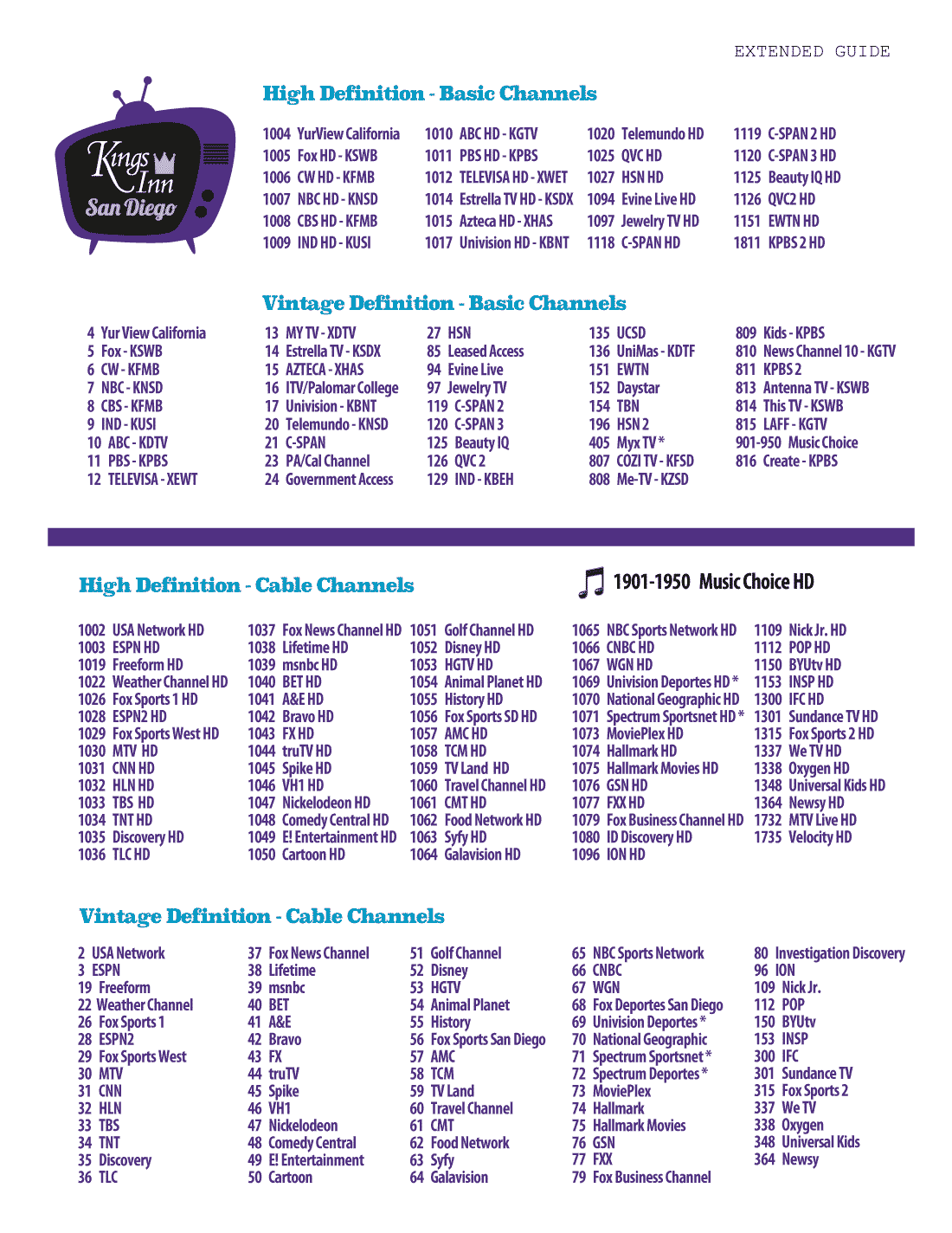 TV GUIDE extended02 Kings Inn San Diego Hotel