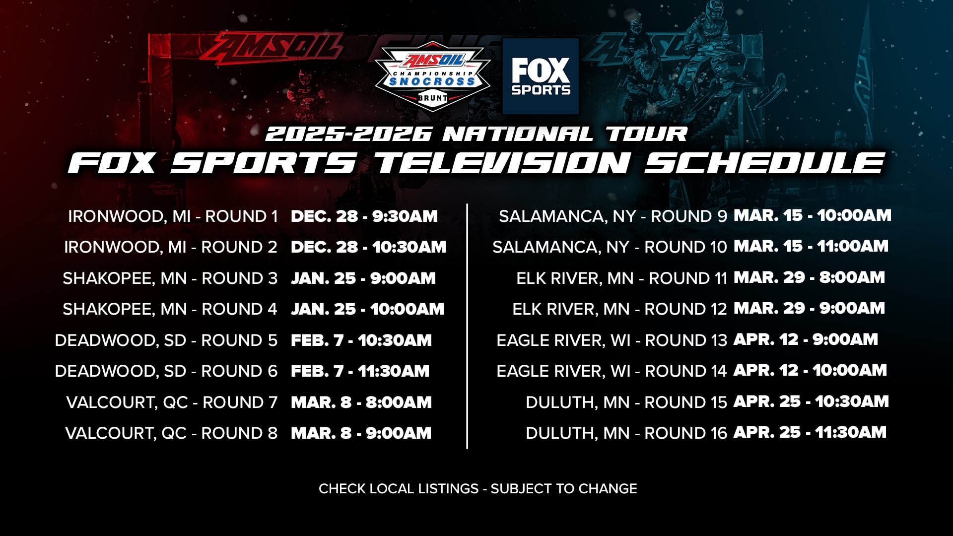 TV Schedule AMSOIL Championship Snocross