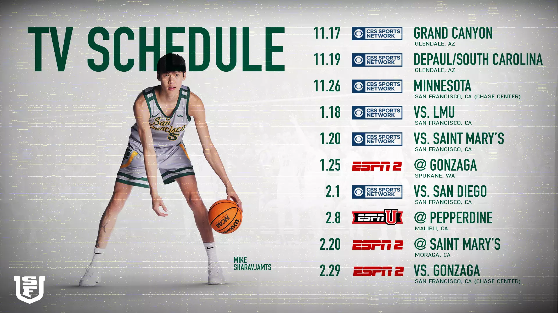 WCC Announces 2023 24 Men s Basketball National Television Schedule University Of San Francisco Athletics