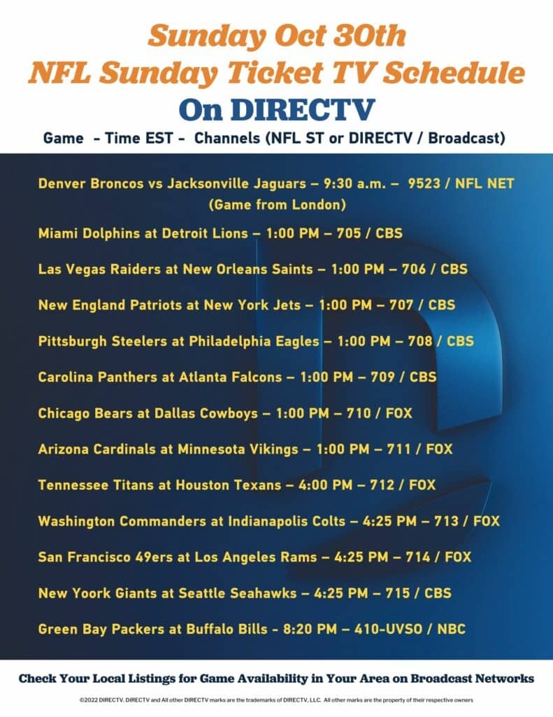 Wondering What Time And DIRECTV Channel The NFL Football Games Are On This Sunday 